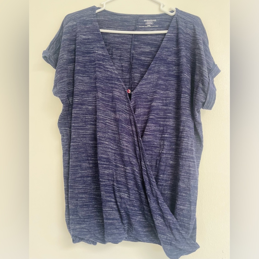 Motherhood Maternity Pull Over 1-Button Closure Nursing Top Navy Spacedye Large